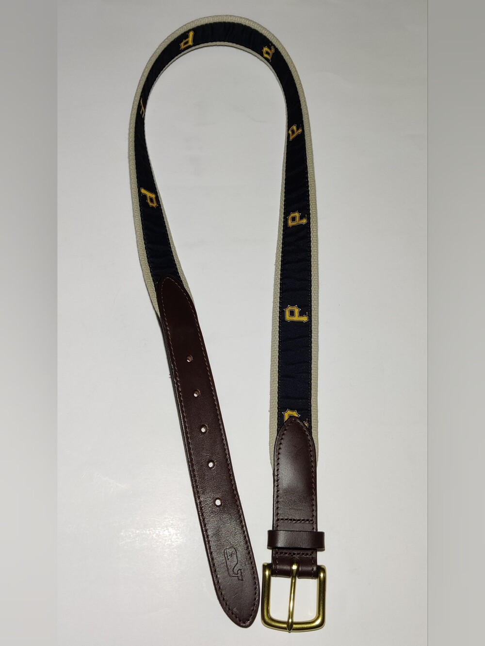 Vineyard Vines Pittsburgh Pirates Needlepoint Belt 34 Canvas Leather Solid Brass